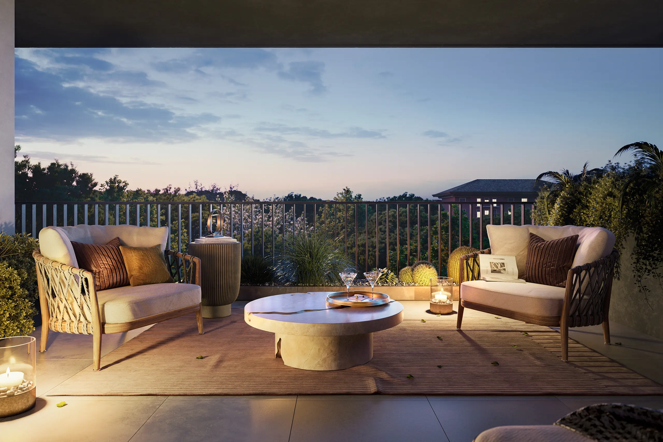Vista terrazza panoramica residenze Bombay New Living con affaccio sul verde all’EUR