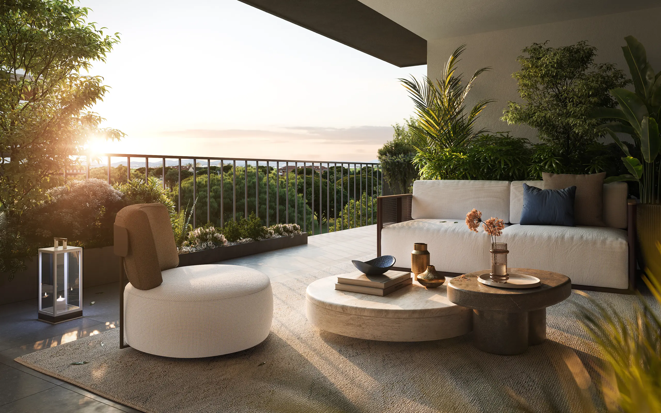 Vista terrazza panoramica residenze Bombay New Living con affaccio sul verde all’EUR